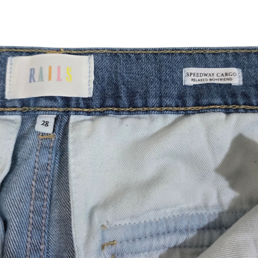 Rails Speedway Cargo Relaxed Boyfriend Pant Breezy Blue Wash Relaxed Denim Jeans - Picture 9 of 10